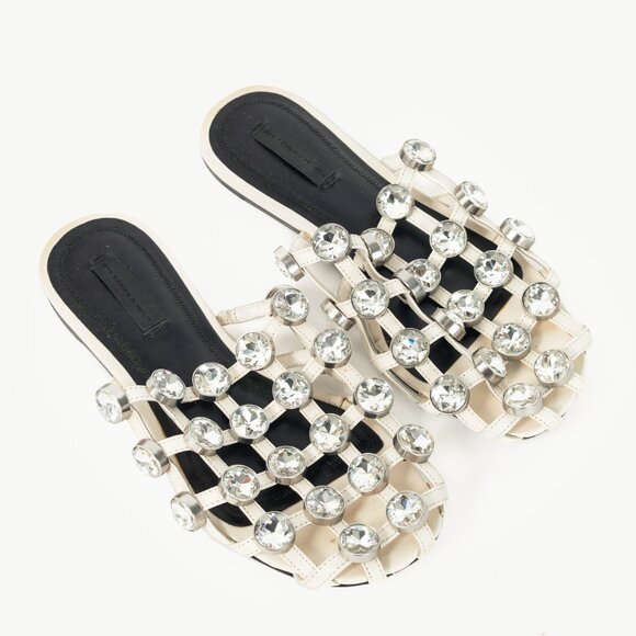 Alexander Wang Amelia White Crystal-Studded Cage Mules - Picture 1 of 9